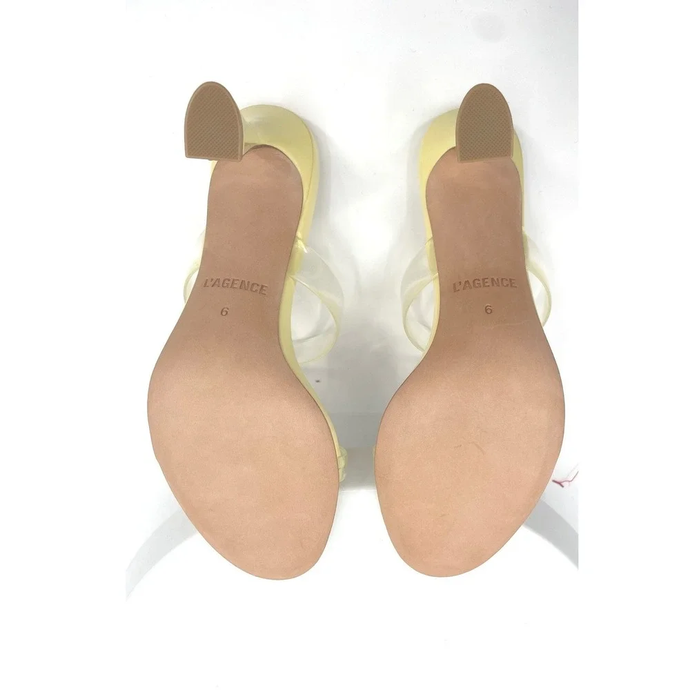 L'AGENCE Idalie Slide Sandals‎ Womens 6 Yellow Leather Clear Strap Mule Heel